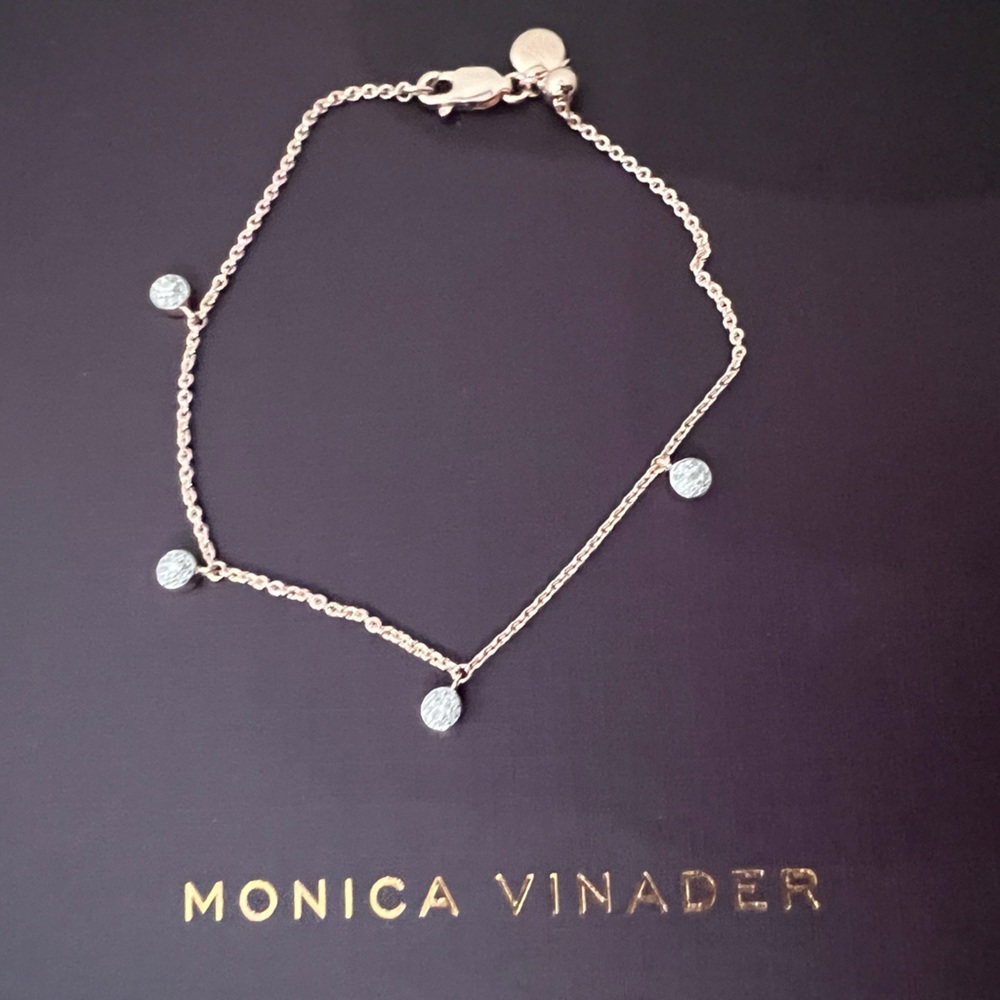 Monica Vinader Fiji Tiny Button Diamond Bracelet ROSE GOLD NWT